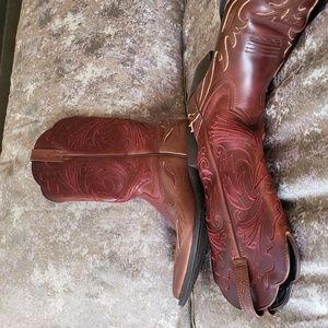 Brown leather cowboy boots